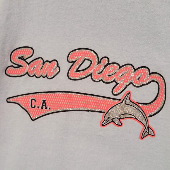 San Diego CA Dolphin Souvenir T-Shirt Light Blue Gildan Youth SZ Small Cotton - Picture 2 of 7